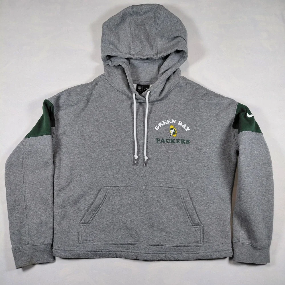 Nike Green Bay‎ Packers Womens XS Gray Fleece Crop Hoodie NFL Team Apparel